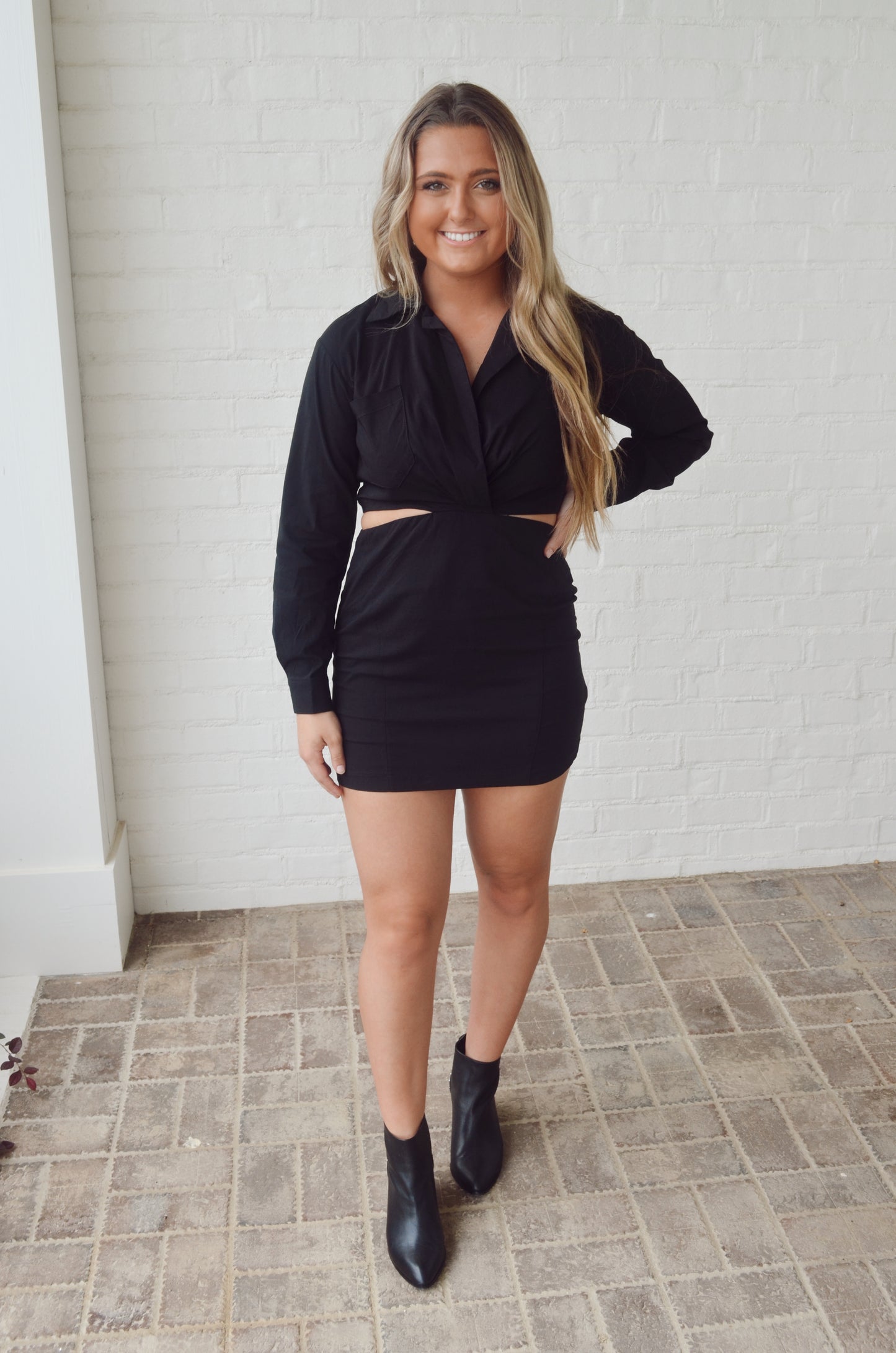 Long Sleeve Mini Dress - Black