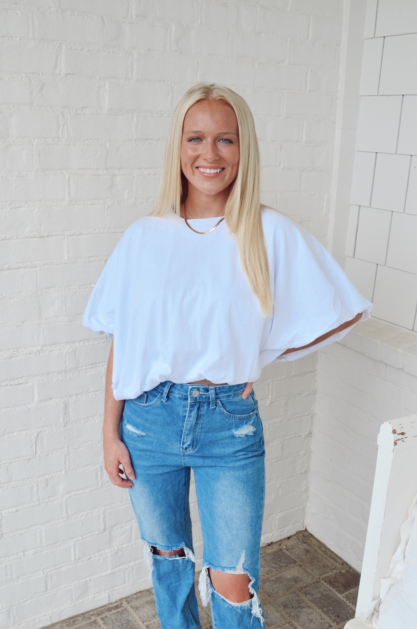 High Low Crop Top - White