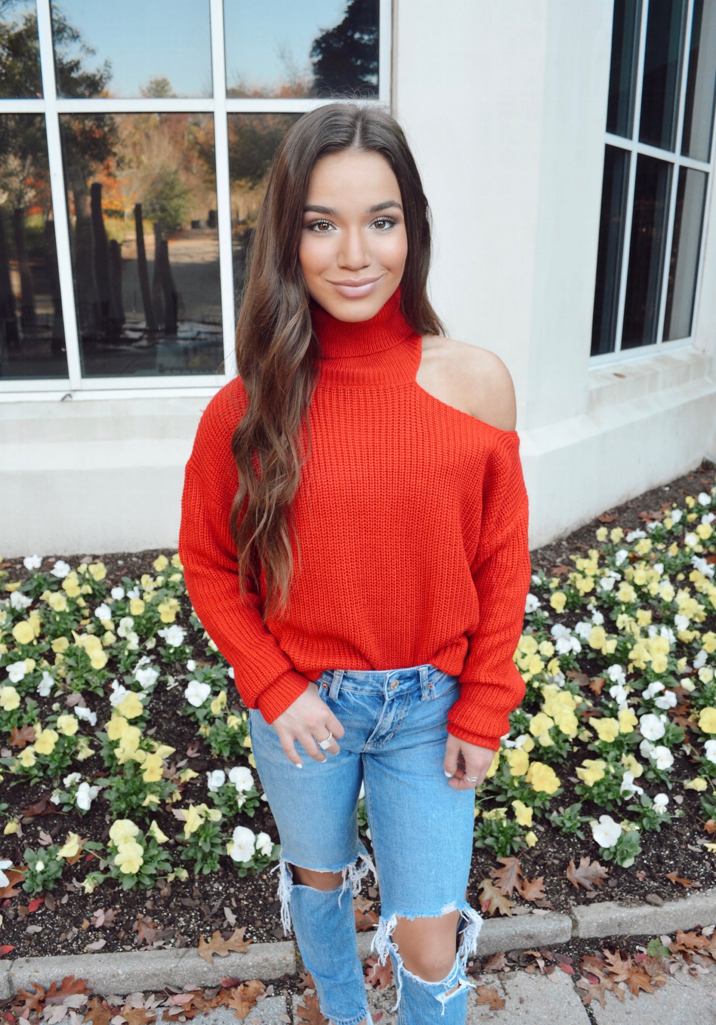 One Open Shoulder Sweater - Red